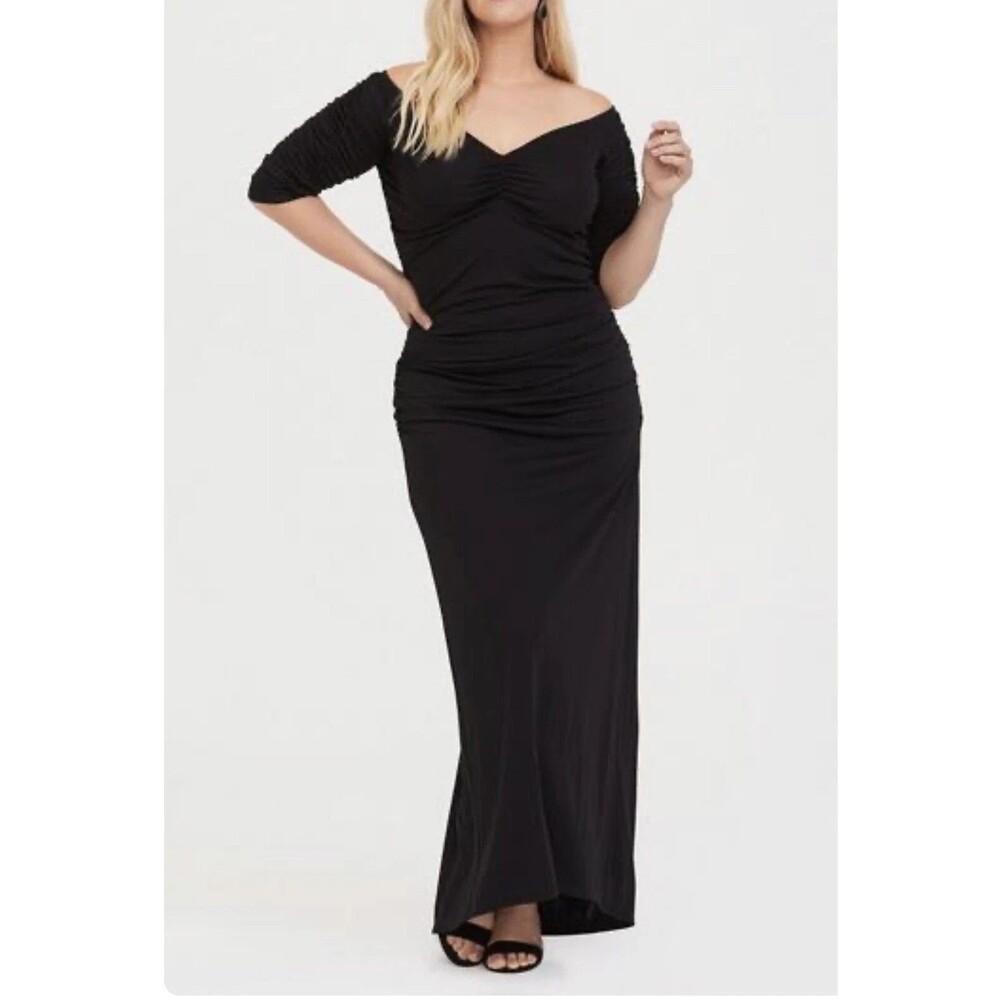 Torrid Special Occasion Black Jersey ruched off shoulder Dress Size 3x formal AI